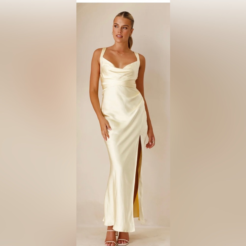 Yellow satin dress